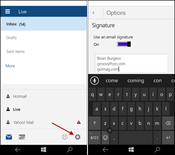 Windows 10 Mobile: Ändern Sie die Outlook Mail-Signatur