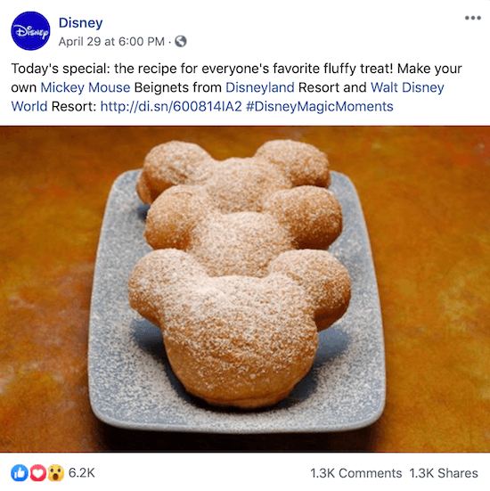 Disney Facebook Post mit Link zum Rezept für Mickey Mouse Beignets
