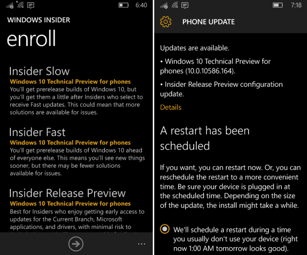 Windows 10 Mobile Build 10586.164 veröffentlicht, Ringe wechseln, um es zu erhalten