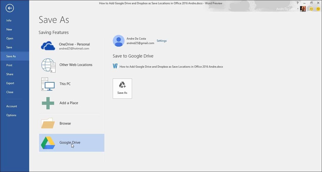 Fügen Sie Google Drive und Dropbox als Speicherorte in Microsoft Office hinzu