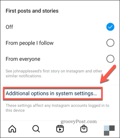 Systemeinstellungen für Benachrichtigungen in Instagram öffnen