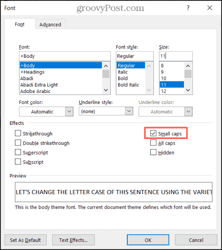 Verwenden von Kapitälchen in Word unter Windows