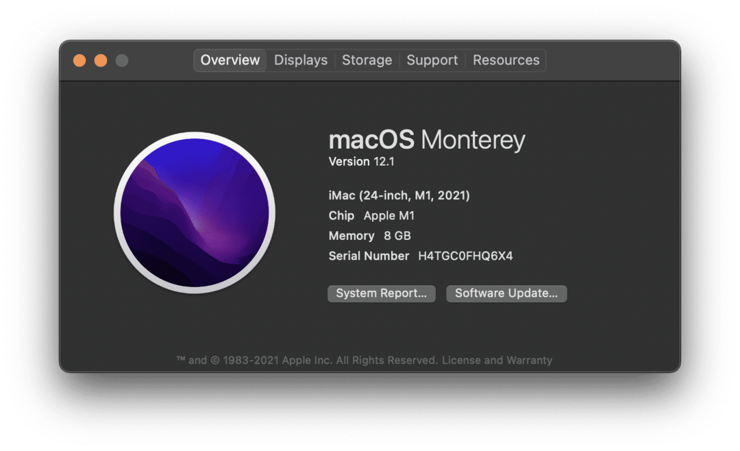 Die Seite „Über diesen Mac“ auf einem M1 iMac