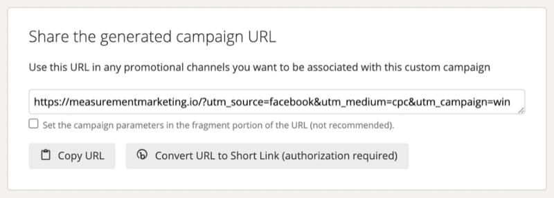 Teil-Screenshot des URL-Builders für Google-Kampagnen, der zeigt, wie eine fertige URL aussehen könnte