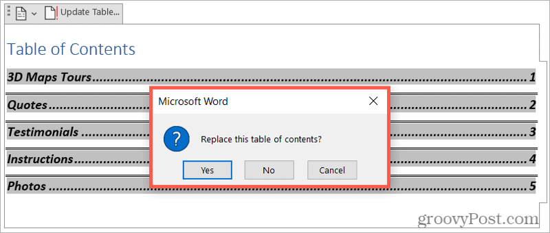 Inhaltsverzeichnis in Word ersetzen