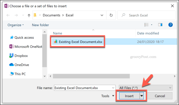 Hinzufügen einer Excel-Datei als Dateianhang in OneNote