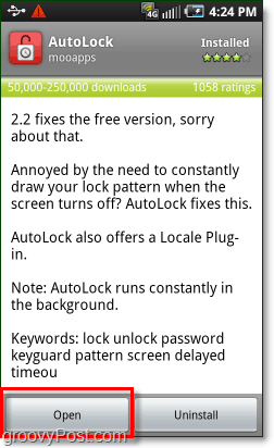 Öffnen Sie die Android Autolock App
