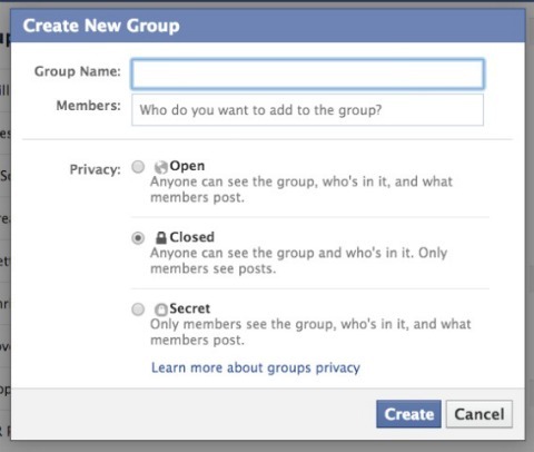 Facebook-Gruppen-Setup-Bildschirm
