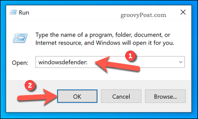 Öffnen der Windows-Sicherheit mit Unter Windows ausführen