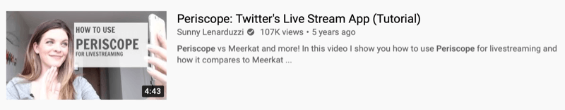 Beispiel für ein YouTube-Video von @sunnylenarduzzi von 'periscope: Twitter's Live-Stream-App (Tutorial)' mit 107.000 Views in den letzten 5 Jahren