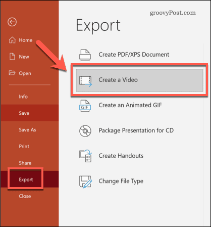 Exportieren von PowerPoint in Videos unter Windows