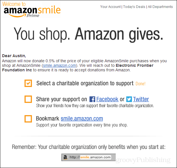 Amazon Lächeln E-Mail Bestätigung