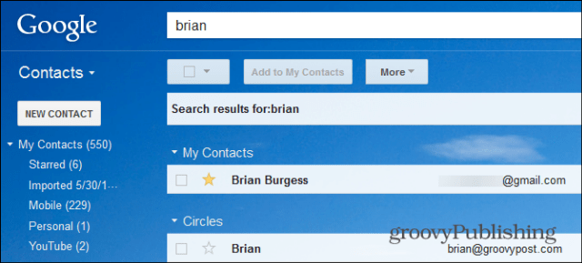 Suche nach Google Mail-Star-Kontakten