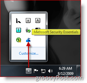 Microsoft Security Essentials-Taskleistensymbol / Start