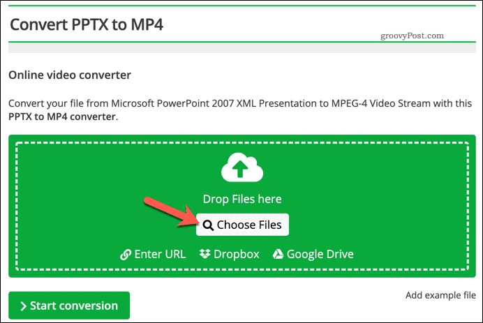 Hochladen einer Datei zur Konvertierung von PPTX zu Video online