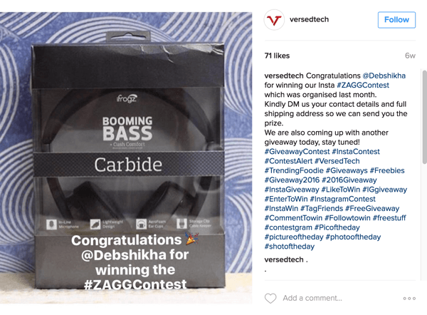 Stellen Sie sicher, dass Sie den Gewinner Ihres Instagram-Selfie-Wettbewerbs bekannt geben.