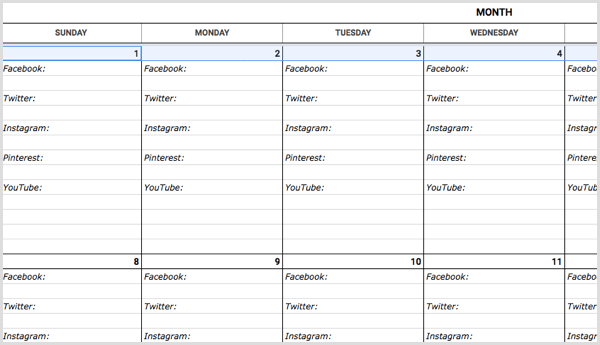 Social Media Kalendervorlage