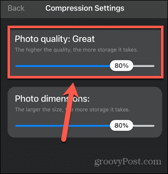 App-Qualitätseinstellung für Fotos komprimieren
