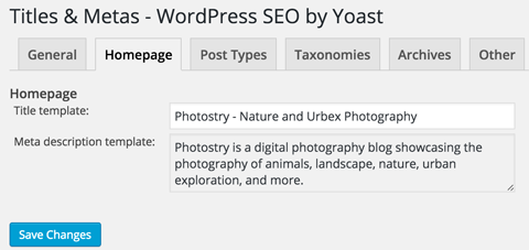 WordPress SEO Homepage Titel und Meta