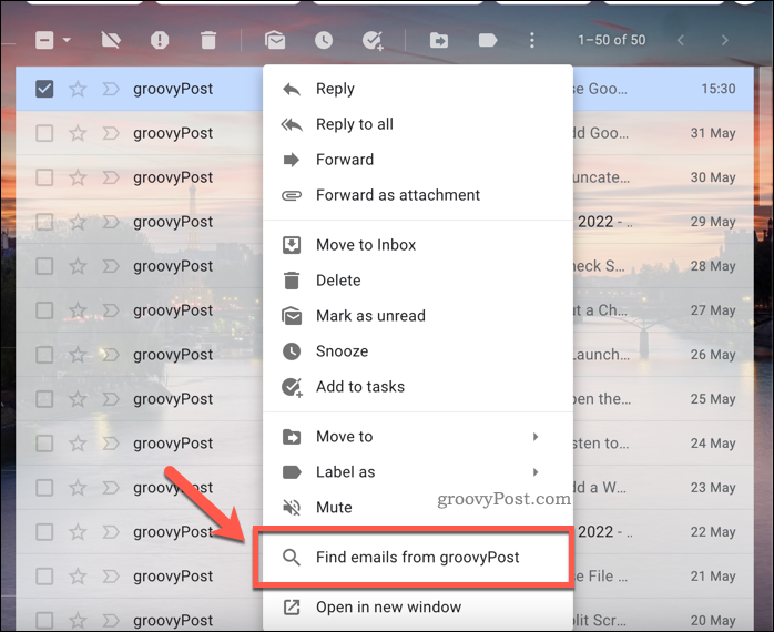 Gmail E-Mails aus Optionen suchen