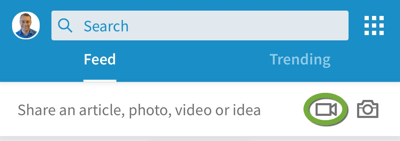 Suchen Sie in der mobilen LinkedIn-App nach dem Symbol für die Videokamera.
