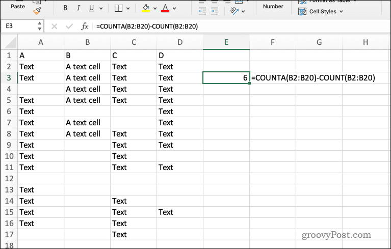 Verwenden der COUNTA-Formel in Excel
