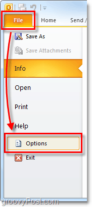 Datei> Optionen in Outlook 2010