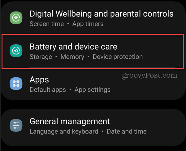 Batterie- und Gerätepflege-Android-Einstellungen
