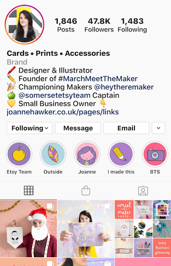 Beispiel für Instagram Business Account Bio mit Emojis