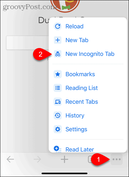 Tippen Sie in Chrome für iOS auf Neue Registerkarte "Inkognito"