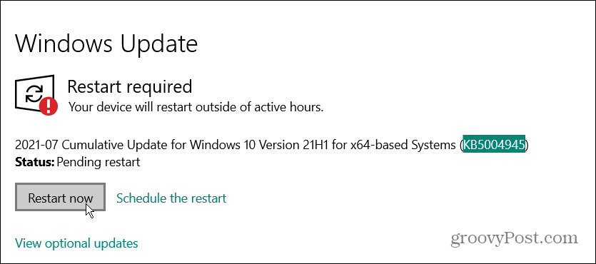 Neustart von Windows 10 Notfall-Update