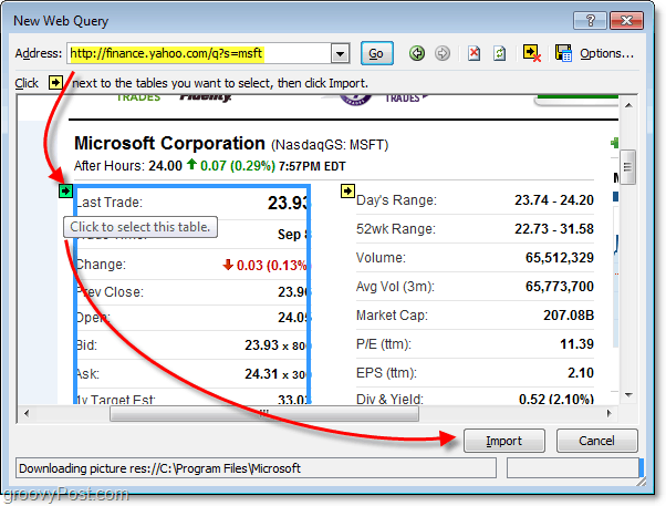 Wählen Sie Datentabellen für die Webnutzung in Excel 2010 aus