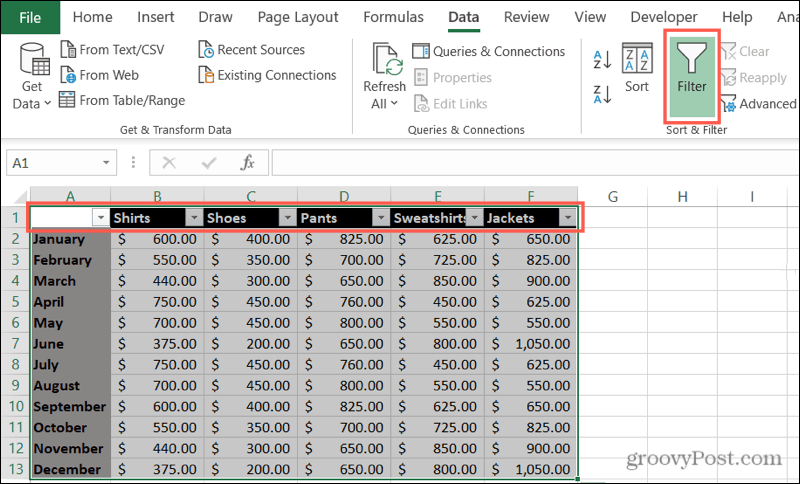 Aktivieren Sie Filter in Excel