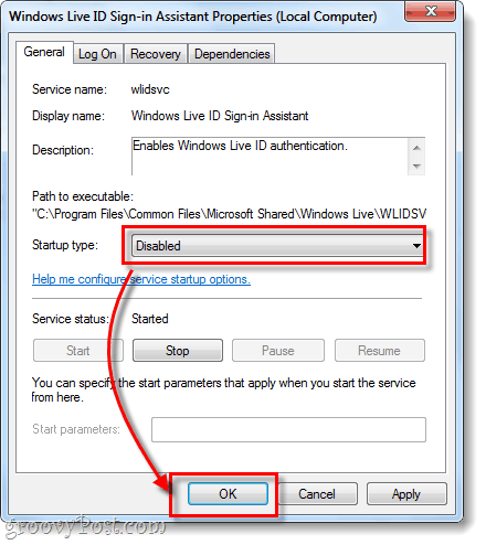 Deaktivierter Starttyp des Windows Live ID-Anmeldeassistenten