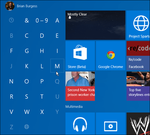 Apps nach Anfangsbuchstaben Windows 10 Start