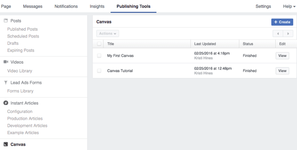 Facebook Publishing Tools Leinwand