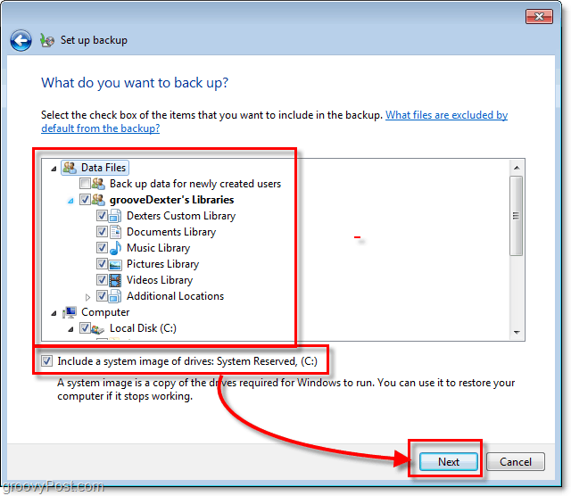 Windows 7-Sicherung - Wählen Sie im Detail aus, was gesichert werden soll