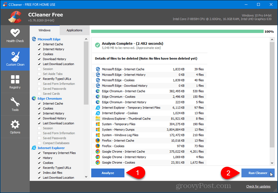 Benutzerdefinierte Reinigung in CCleaner