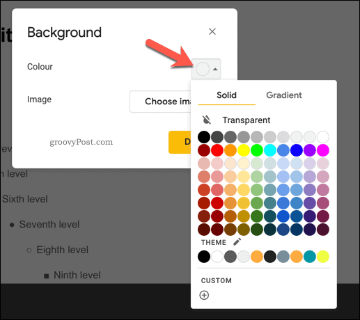 Hinzufügen einer Hintergrundfarbe zu einer Master-Folie in Google Slides