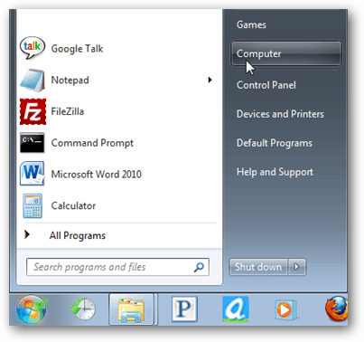 Startmenü Computer Windows 7