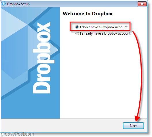 Dropbox-Screenshot - Wählen Sie, ob Sie ein neues Konto erstellen möchten