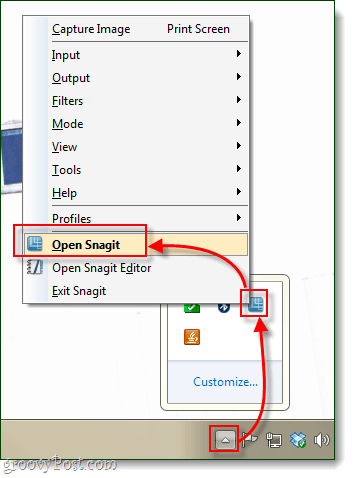 Öffnen Sie den Snagit aus der Windows 7-Taskleiste