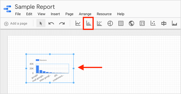 Klicken Sie auf das Symbol für das Element, das Sie erstellen möchten, und zeichnen Sie ein Feld in Ihrem Bericht.