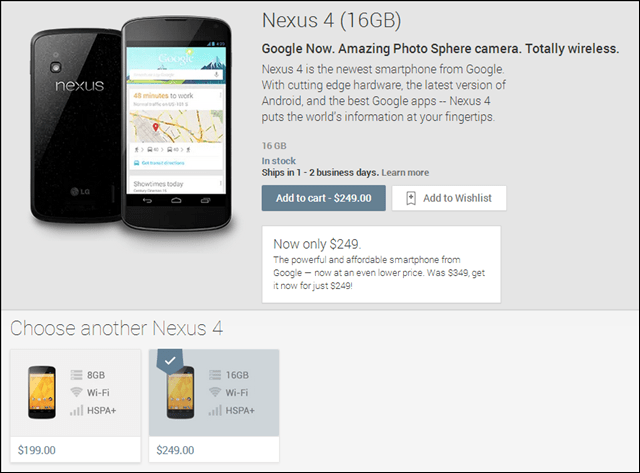 Google Rabatte Nexus 4 Android Smartphone auf 199 $