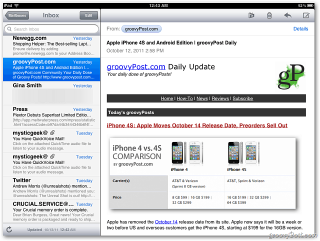 iOS 5 Posteingang