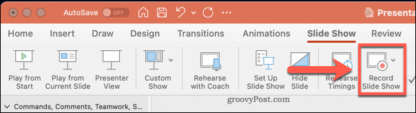 Aufzeichnen von Diashow-Optionen in PowerPoint auf Mac