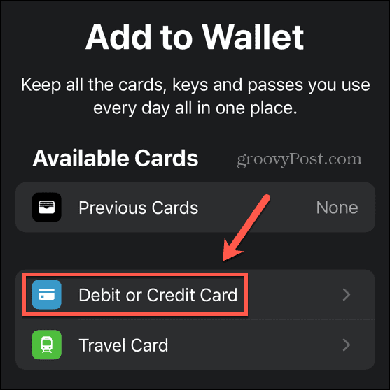 Apple Pay Debit- oder Kreditkarten