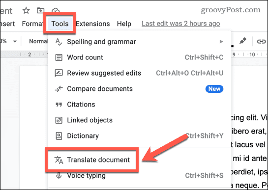 Übersetzen Sie ein Dokument in Google Docs