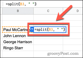 Verwenden der SPLIT-Funktion in Google Sheets