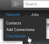 Suche nach Alumni in der Netzwerk-Dropdown-Liste